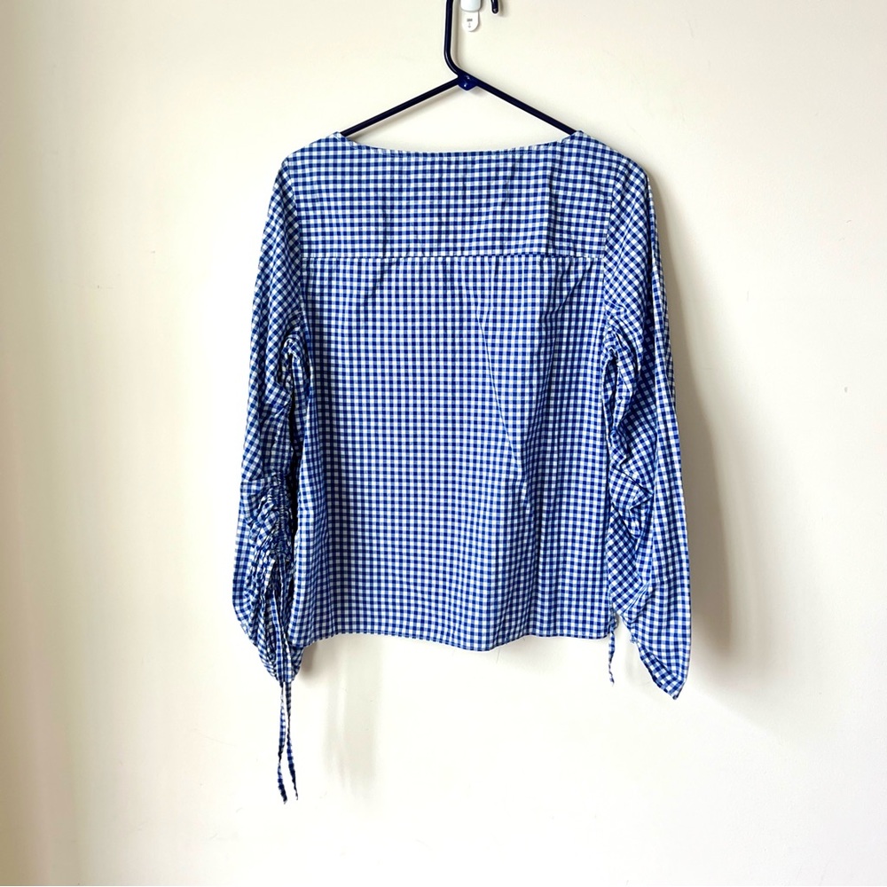 GAP Lightweight Preppy Cotton Gingham Ruched Sleeve Blouse—SZ. Small - Picture 12 of 12